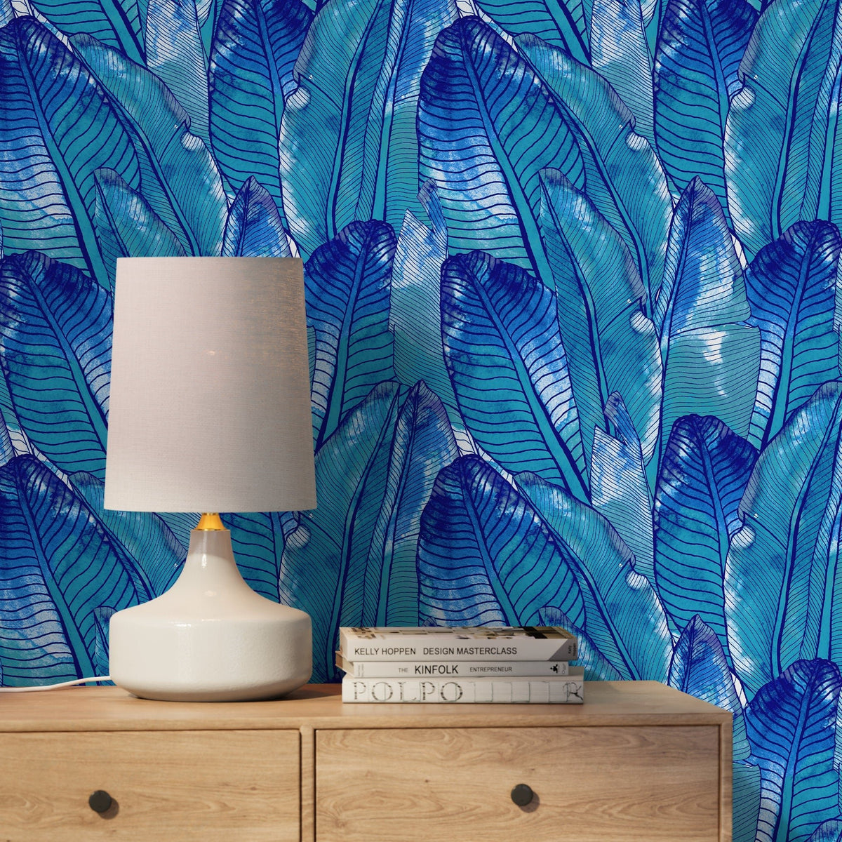 Tropical Wallpaper Blue Banana Leaf Wallpaper Peel and Stick and Traditional Wallpaper - A513 - WallTrend