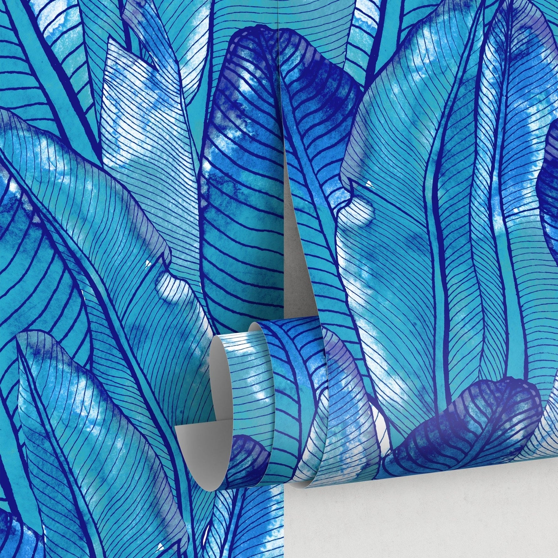 Tropical Wallpaper Blue Banana Leaf Wallpaper Peel and Stick and Traditional Wallpaper - A513 - WallTrend