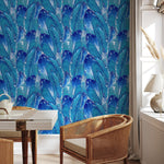Tropical Wallpaper Blue Banana Leaf Wallpaper Peel and Stick and Traditional Wallpaper - A513 - WallTrend