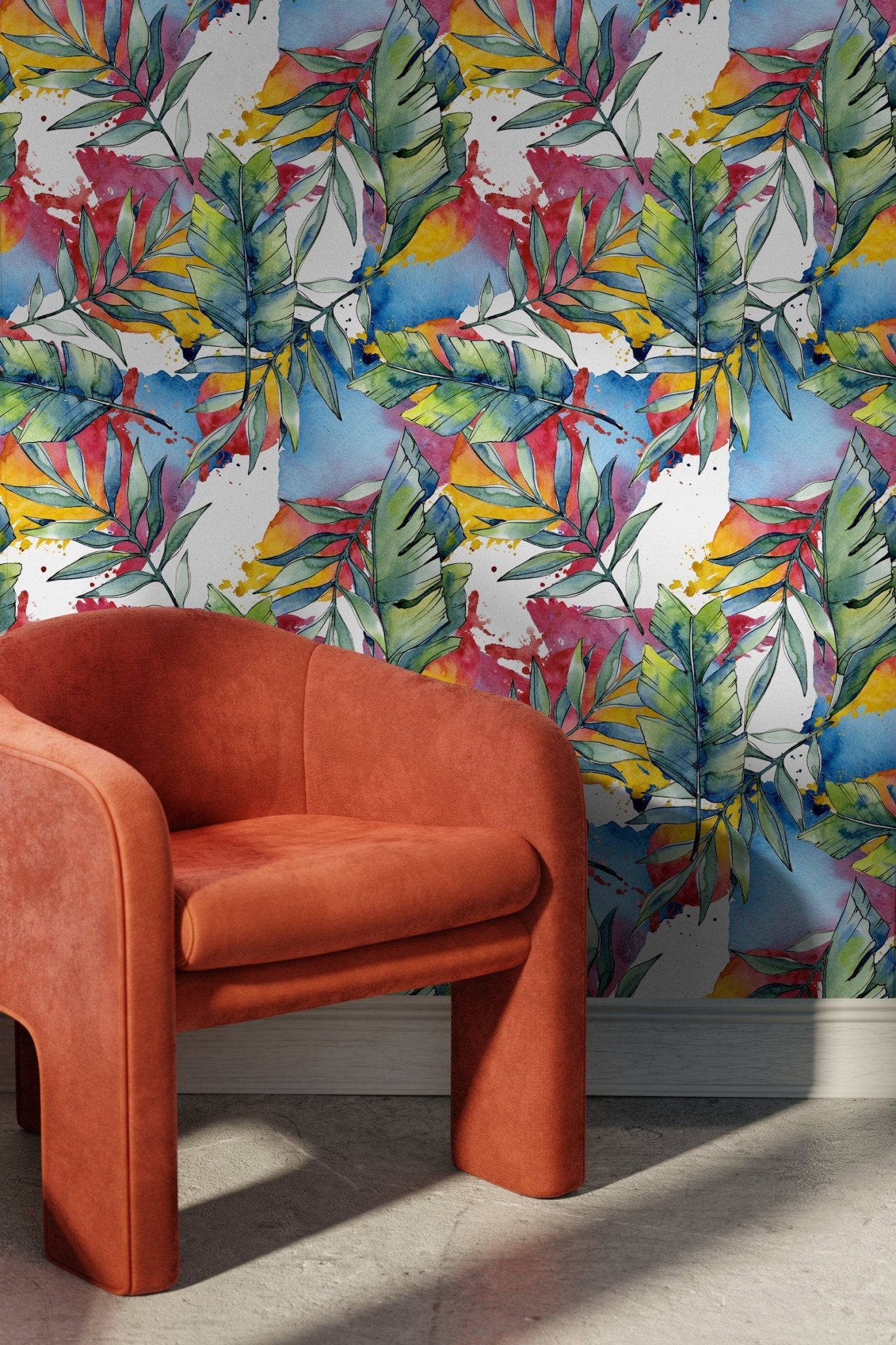Tropical Watercolor Foliage Wallpaper - B013 - WallTrend