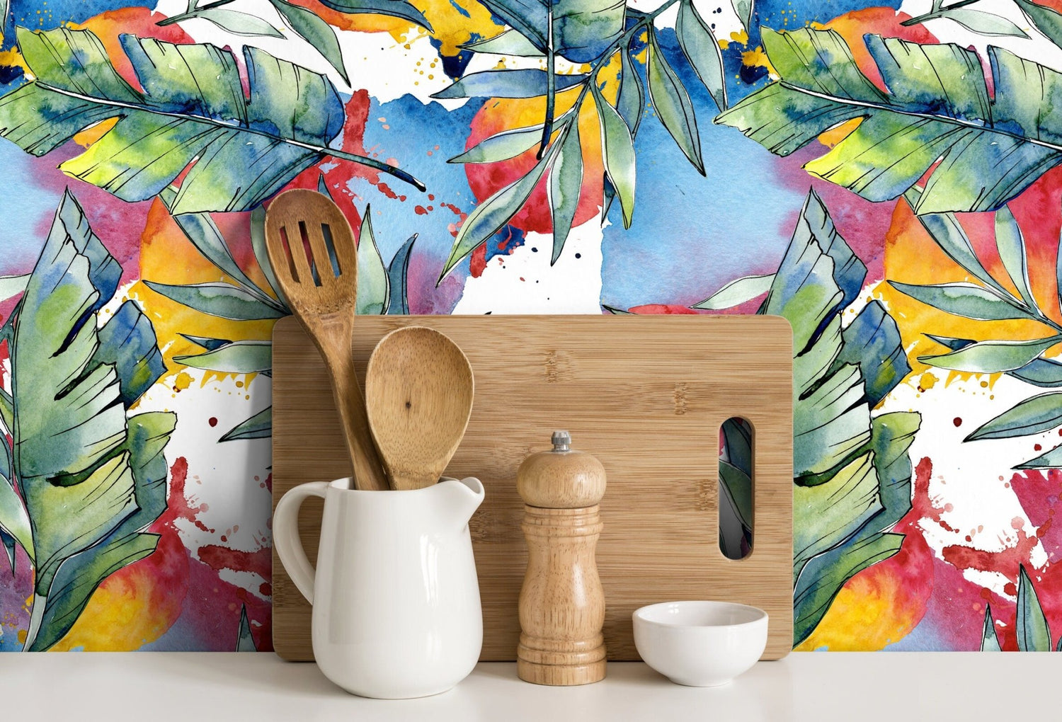 Tropical Watercolor Foliage Wallpaper - B013 - WallTrend
