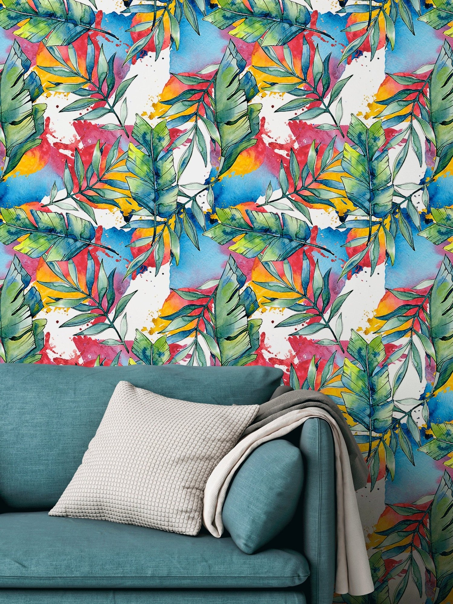 Tropical Watercolor Foliage Wallpaper - B013 - WallTrend