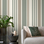 Vertical Striped Wallpaper Green and Grey Wallpaper Peel and Stick and Traditional Wallpaper - D808 - WallTrend