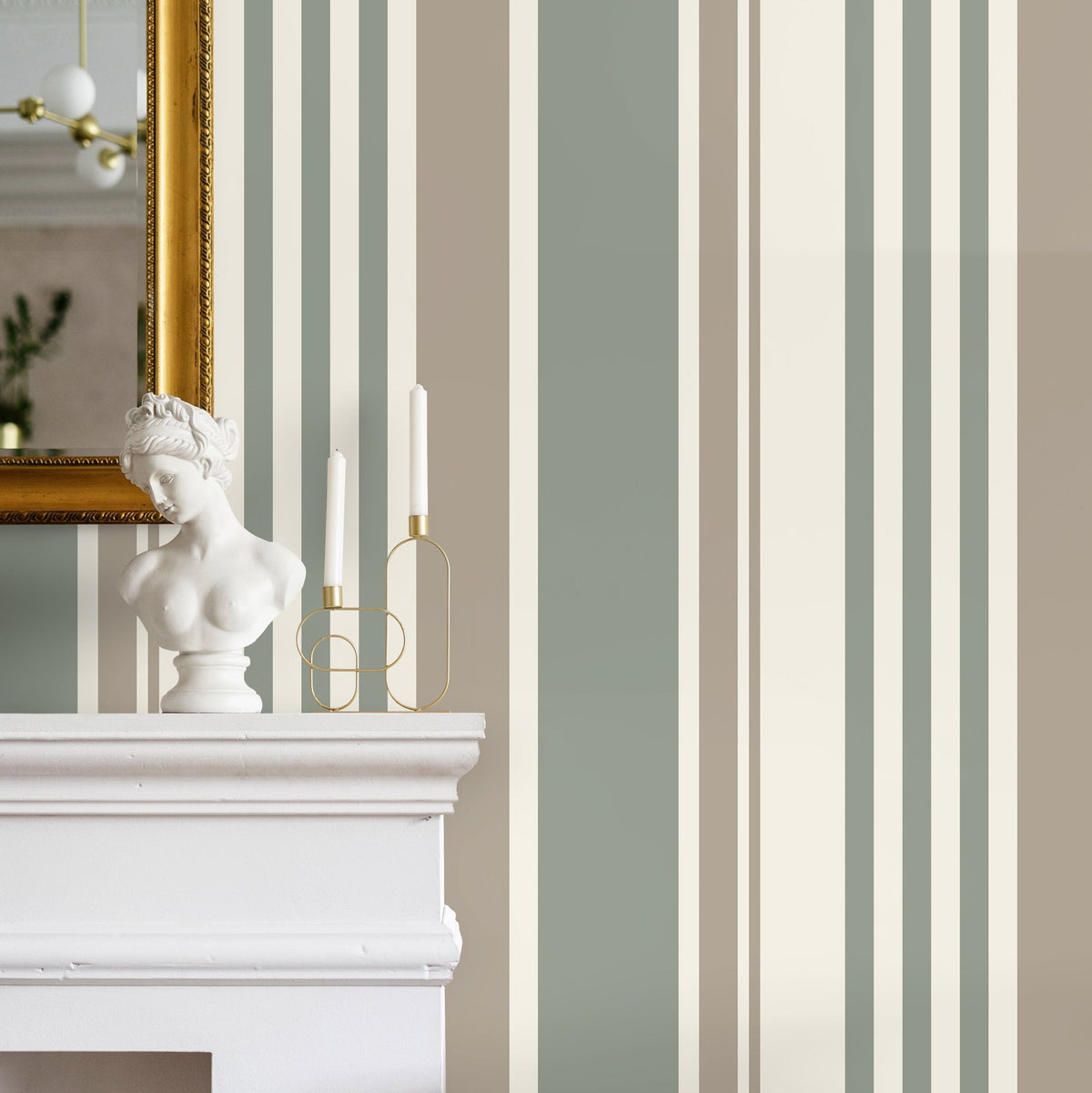 Vertical Striped Wallpaper Green and Grey Wallpaper Peel and Stick and Traditional Wallpaper - D808 - WallTrend