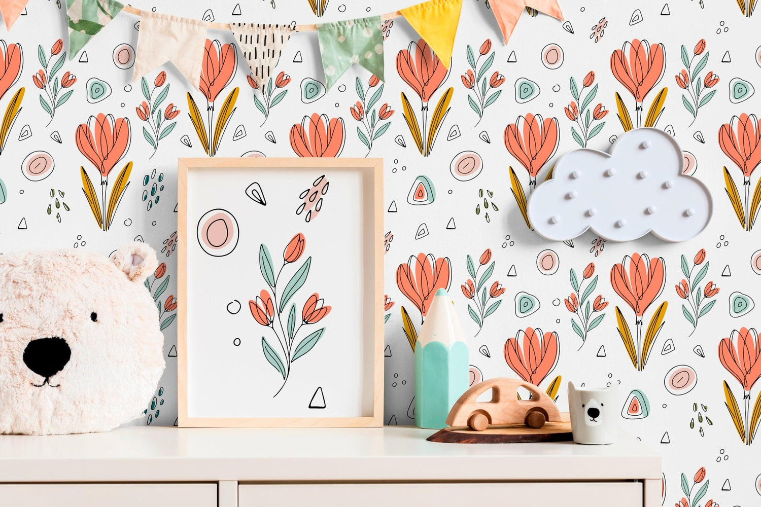 Vibrant Botanical Sketch Wallpaper - C033 - WallTrend