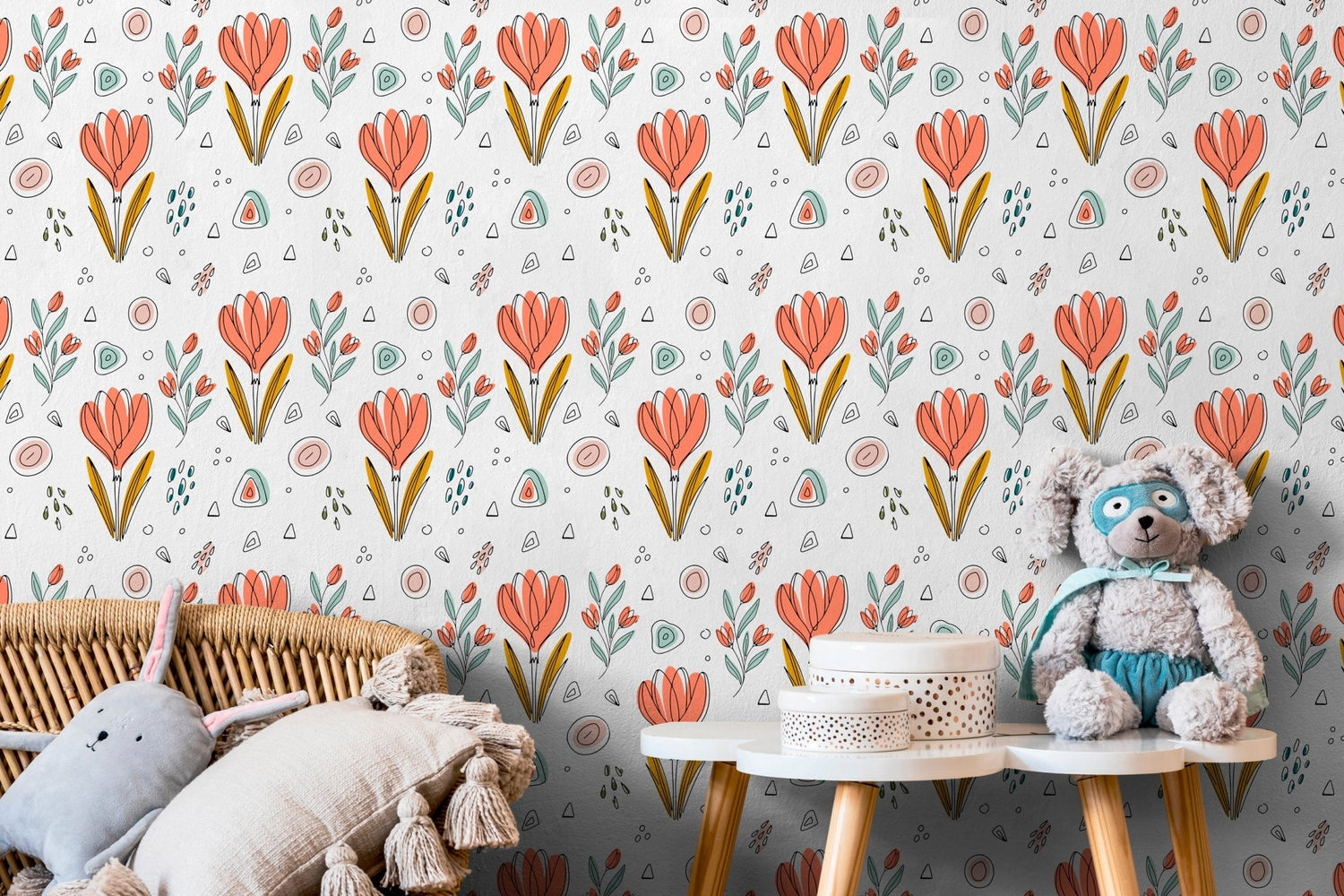 Vibrant Botanical Sketch Wallpaper - C033 - WallTrend