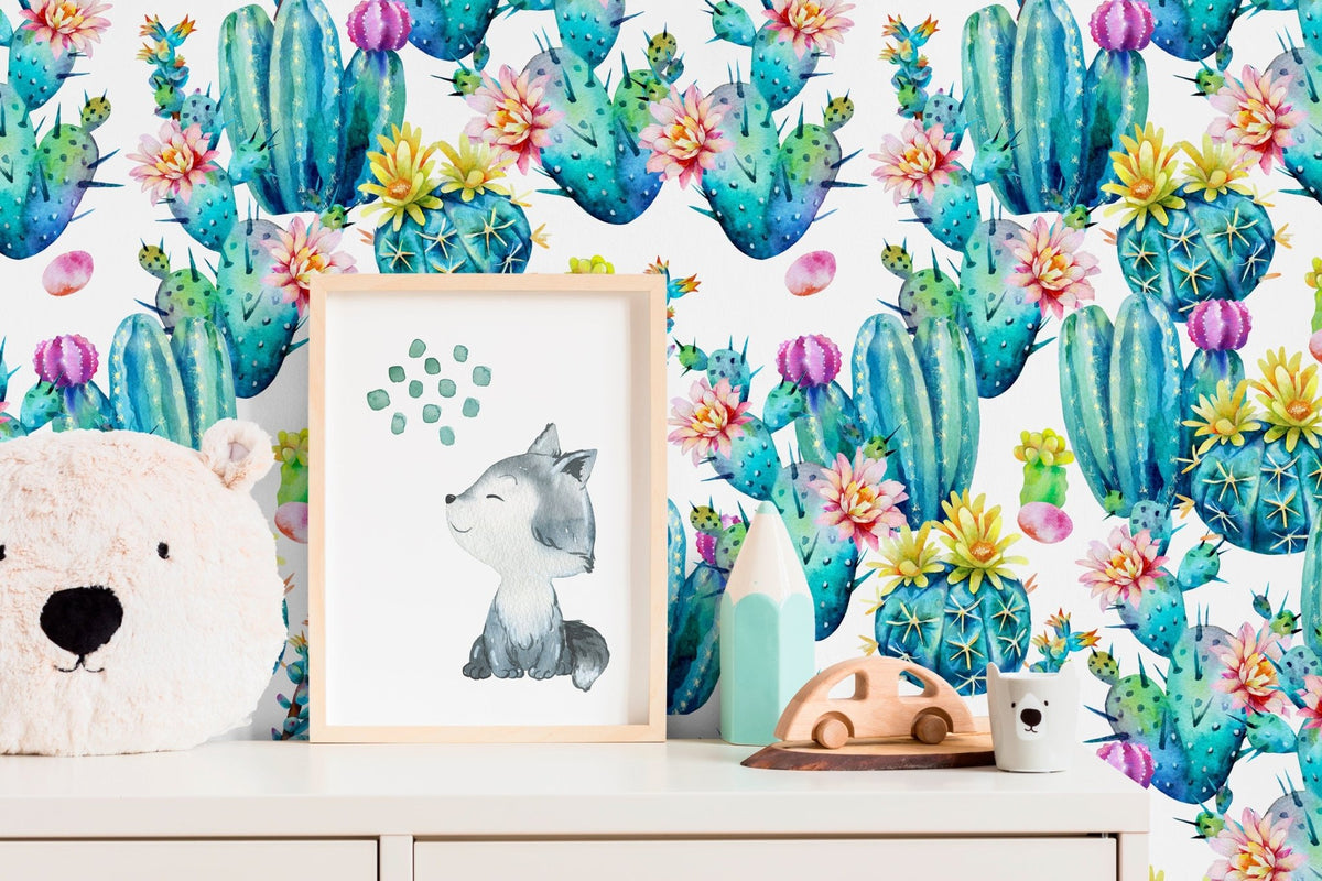Vibrant Cacti Watercolor Wallpaper - B023 - WallTrend