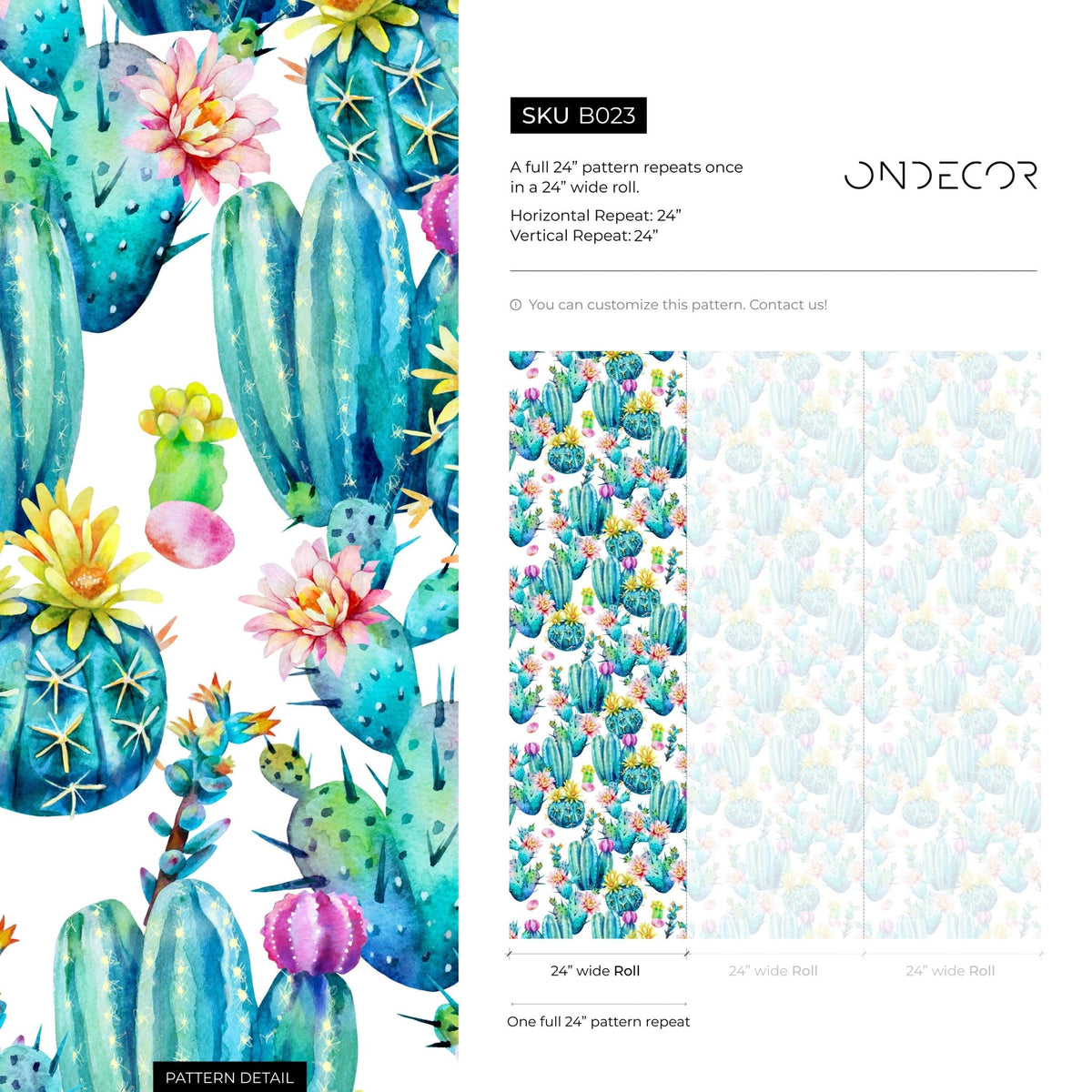 Vibrant Cacti Watercolor Wallpaper - B023 - WallTrend