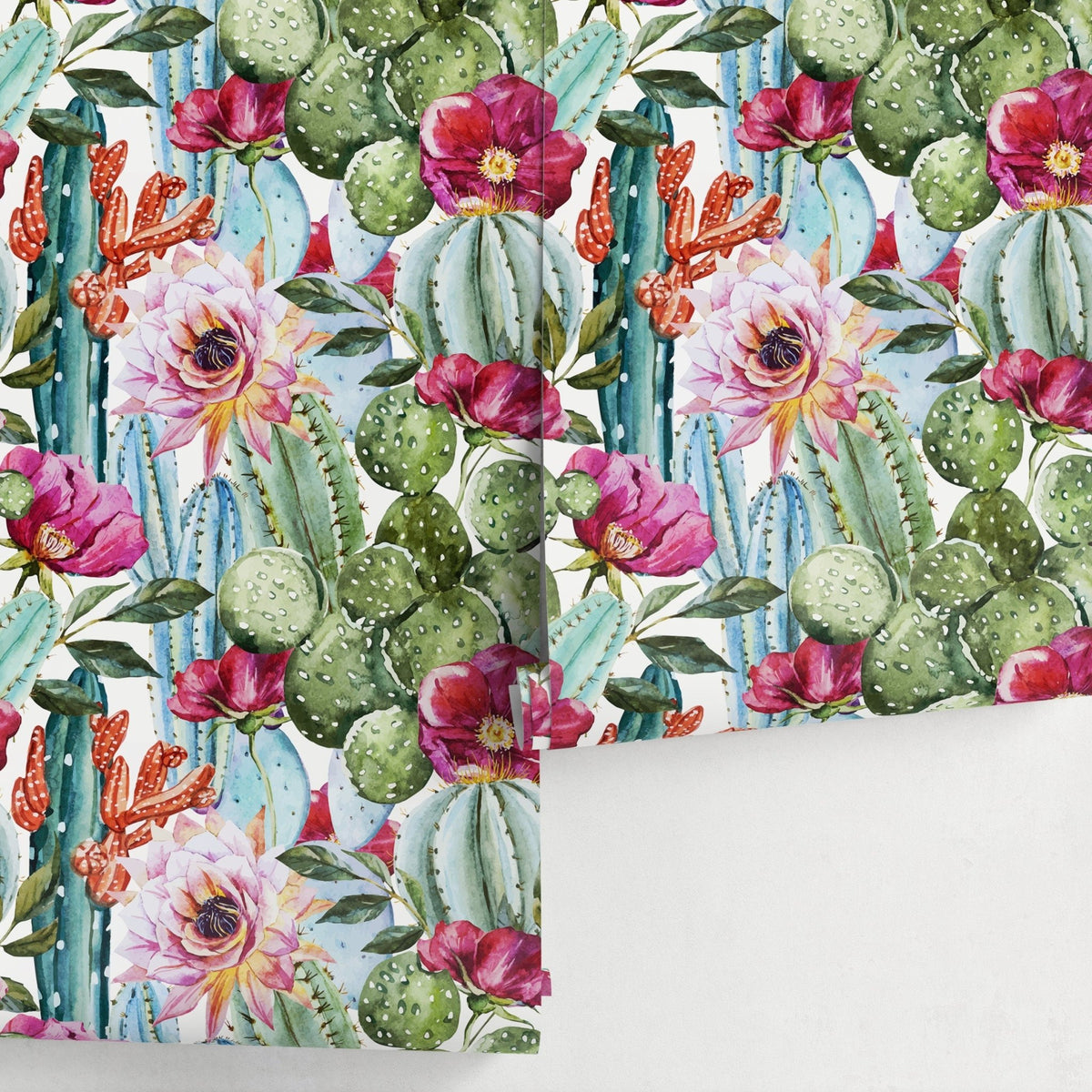 Vibrant Cactus and Floral Medley Wallpaper - A005 - WallTrend