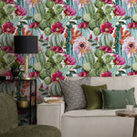Vibrant Cactus and Floral Medley Wallpaper - A005 - WallTrend