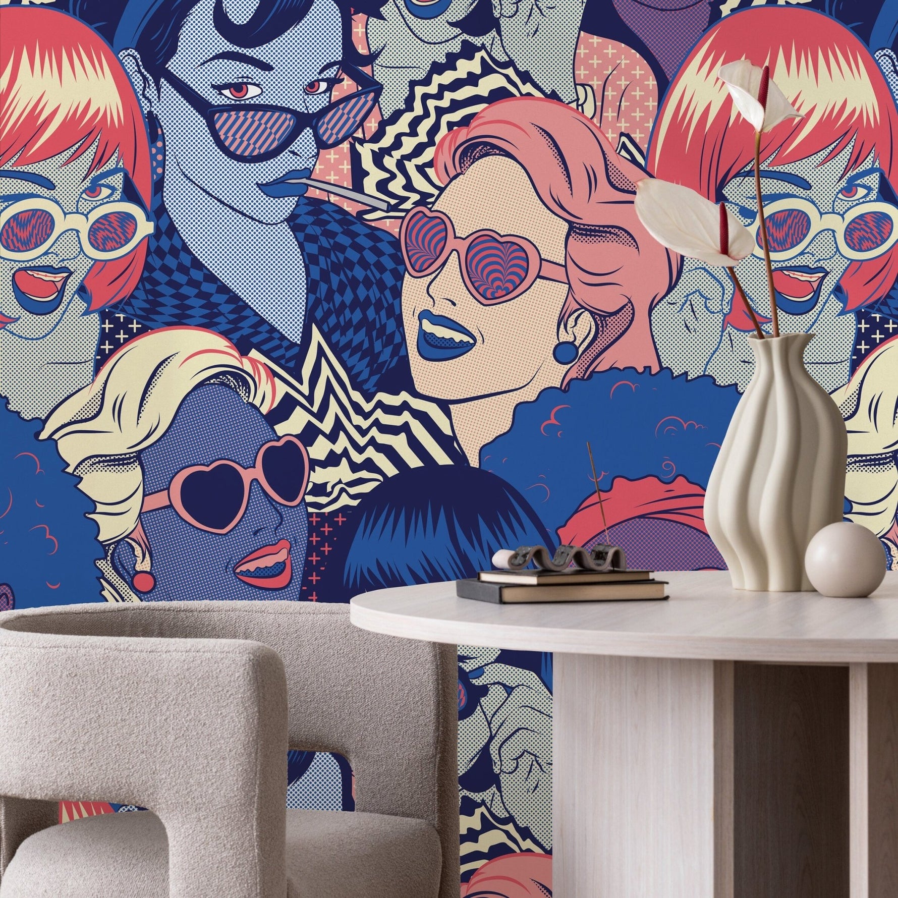 Vibrant Pop Art Faces Wallpaper - B523 - WallTrend