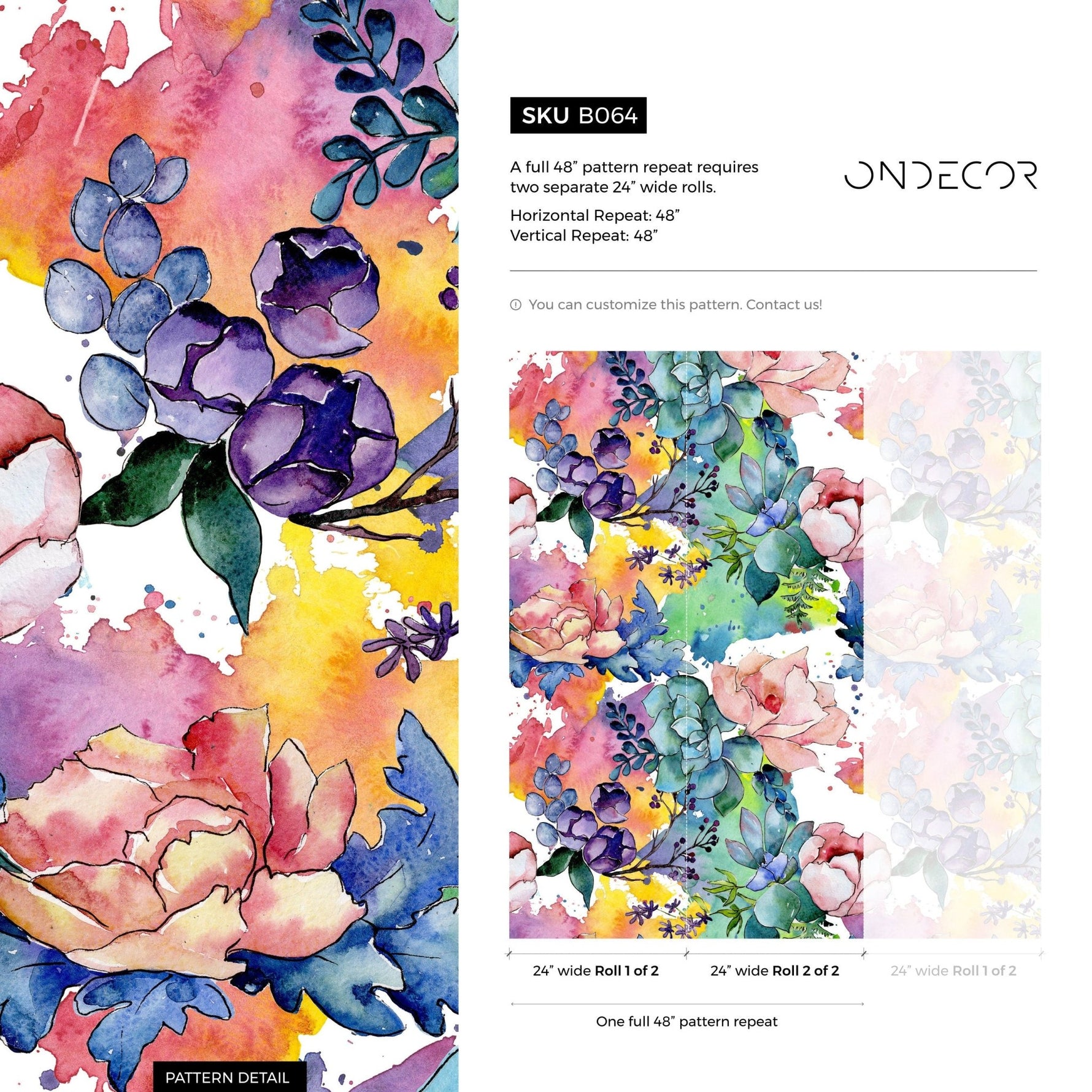Vibrant Watercolor Floral Wallpaper - B064 - WallTrend