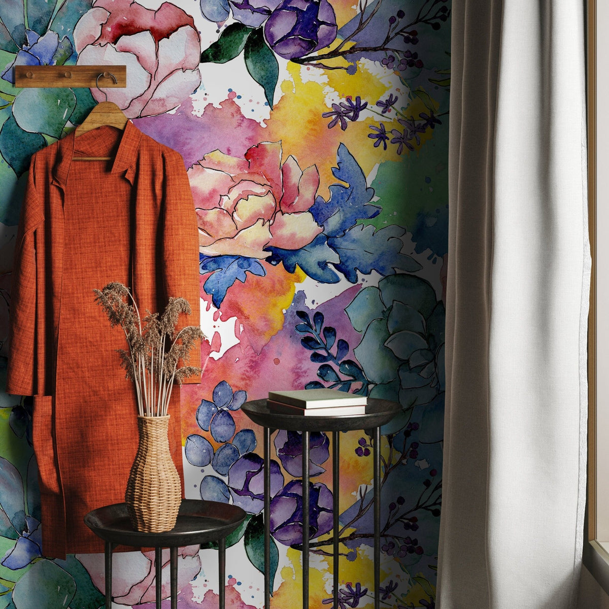 Vibrant Watercolor Floral Wallpaper - B064 - WallTrend