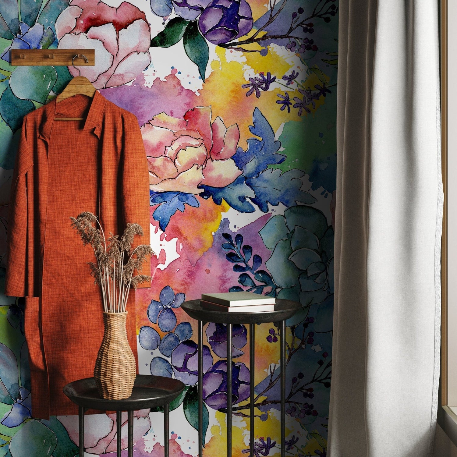 Vibrant Watercolor Floral Wallpaper - B064 - WallTrend
