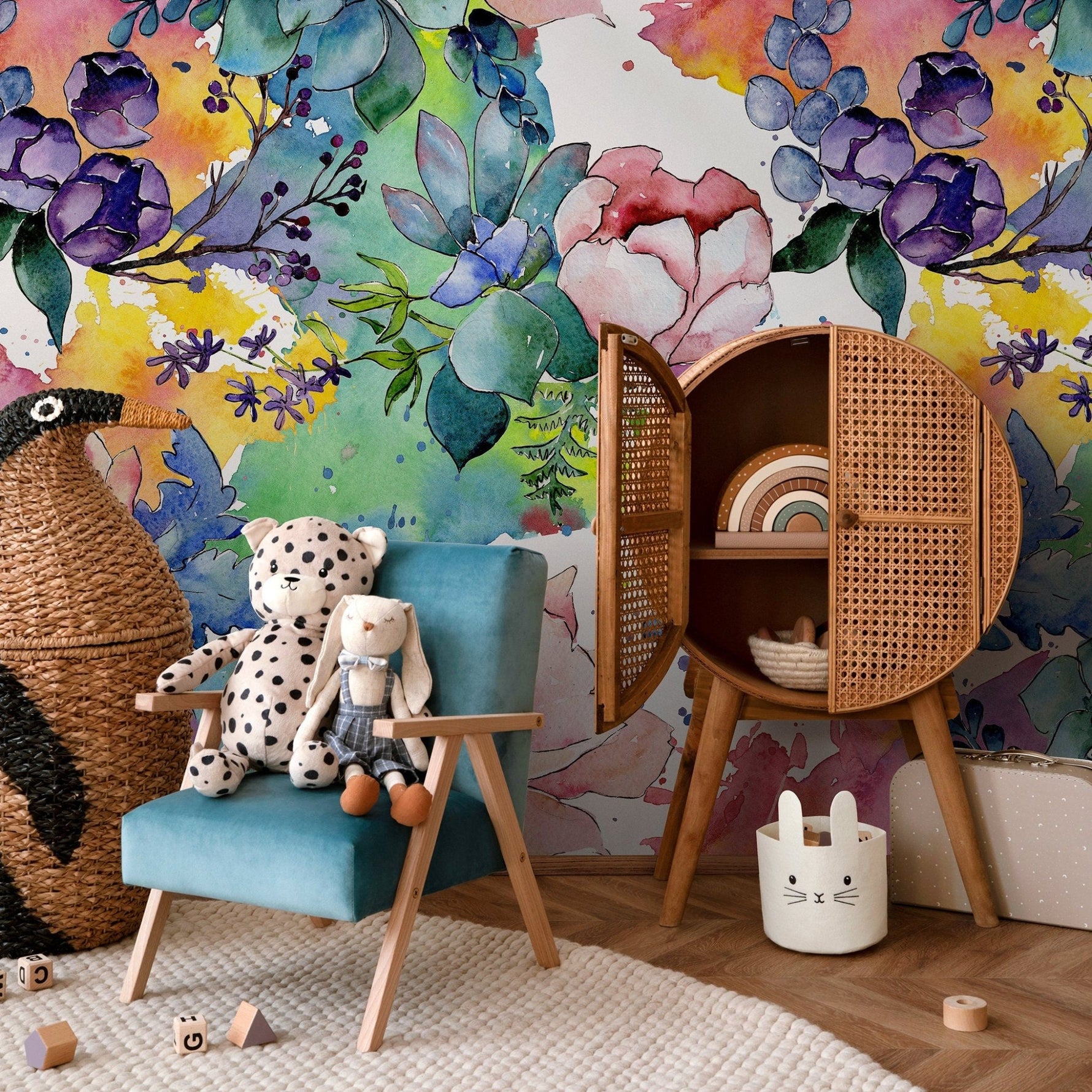 Vibrant Watercolor Floral Wallpaper - B064 - WallTrend