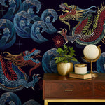 Vintage Chinoiserie Wallpaper Dragon Maximalist Wallpaper Peel and Stick and Traditional Wallpaper - D875 - WallTrend