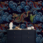 Vintage Chinoiserie Wallpaper Dragon Maximalist Wallpaper Peel and Stick and Traditional Wallpaper - D875 - WallTrend