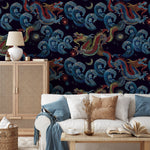 Vintage Chinoiserie Wallpaper Dragon Maximalist Wallpaper Peel and Stick and Traditional Wallpaper - D875 - WallTrend