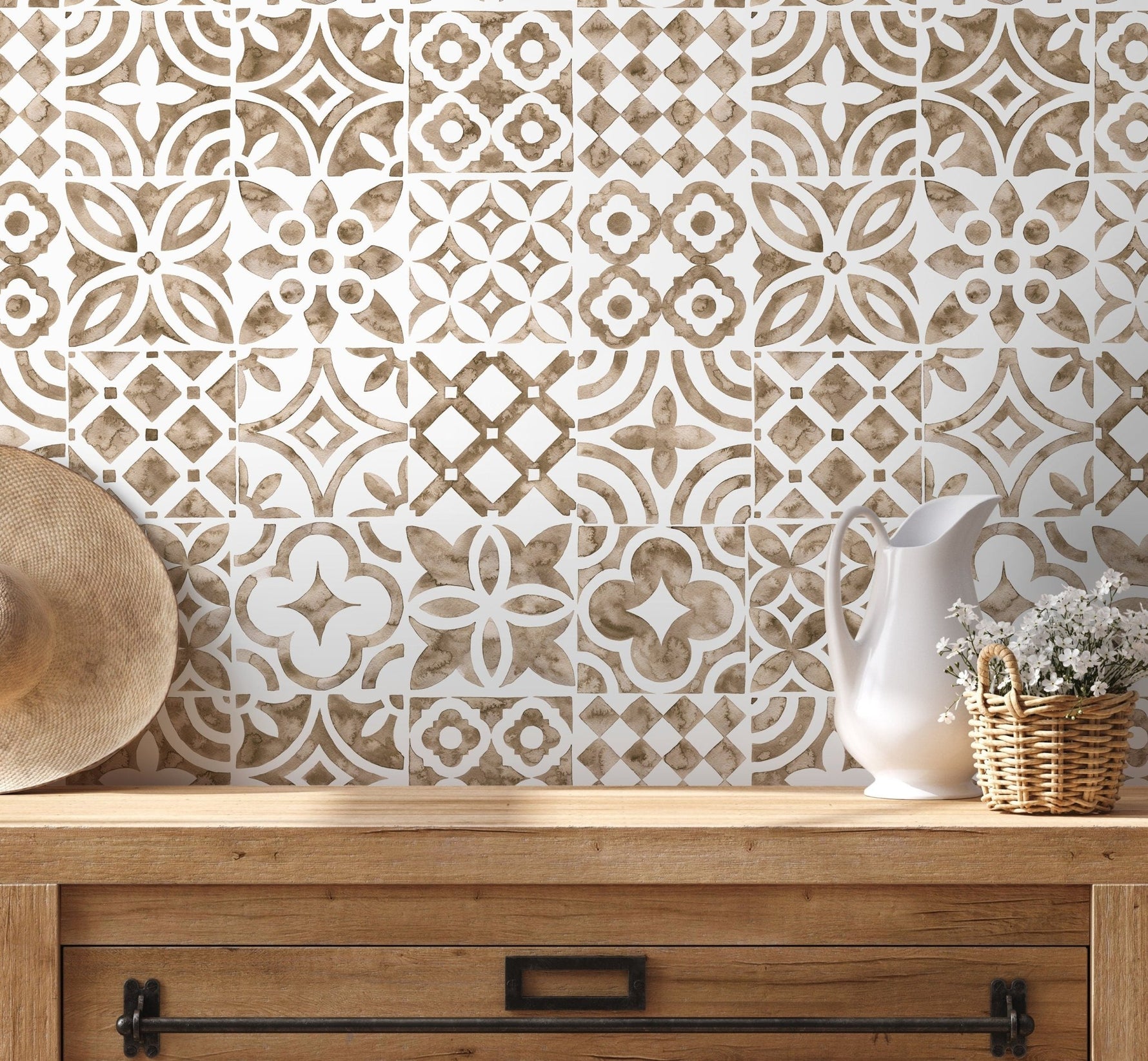 Vintage Geometric Tile Wallpaper - D525 - WallTrend