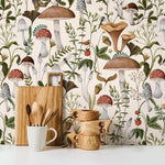 Vintage Mushroom Wallpaper Botanical Wallpaper Peel and Stick and Traditional Wallpaper - D817 - WallTrend