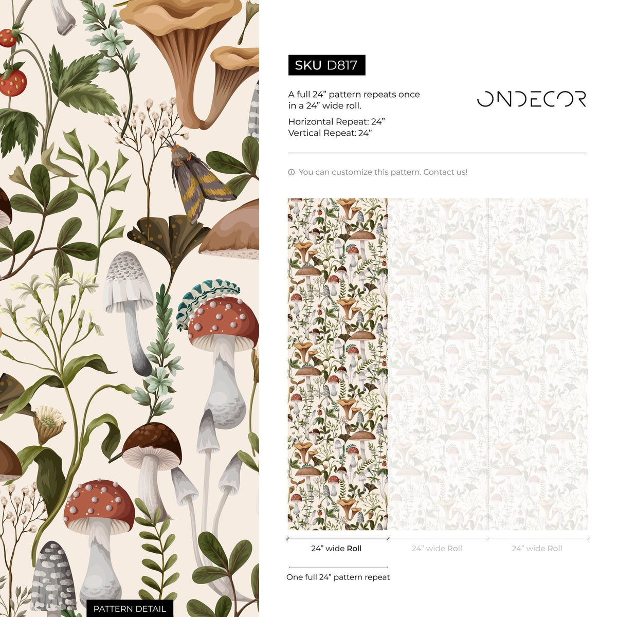 Vintage Mushroom Wallpaper Botanical Wallpaper Peel and Stick and Traditional Wallpaper - D817 - WallTrend