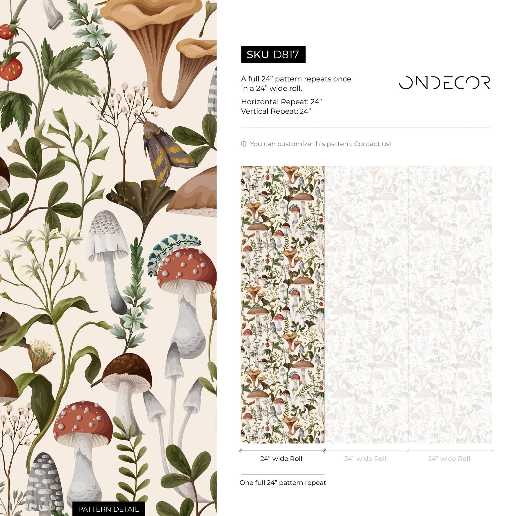 Vintage Mushroom Wallpaper Botanical Wallpaper Peel and Stick and Traditional Wallpaper - D817 - WallTrend