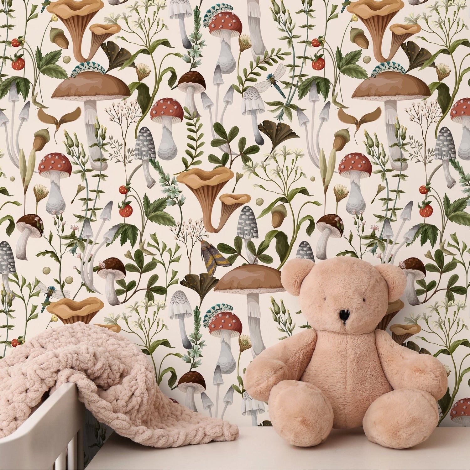 Vintage Mushroom Wallpaper Botanical Wallpaper Peel and Stick and Traditional Wallpaper - D817 - WallTrend