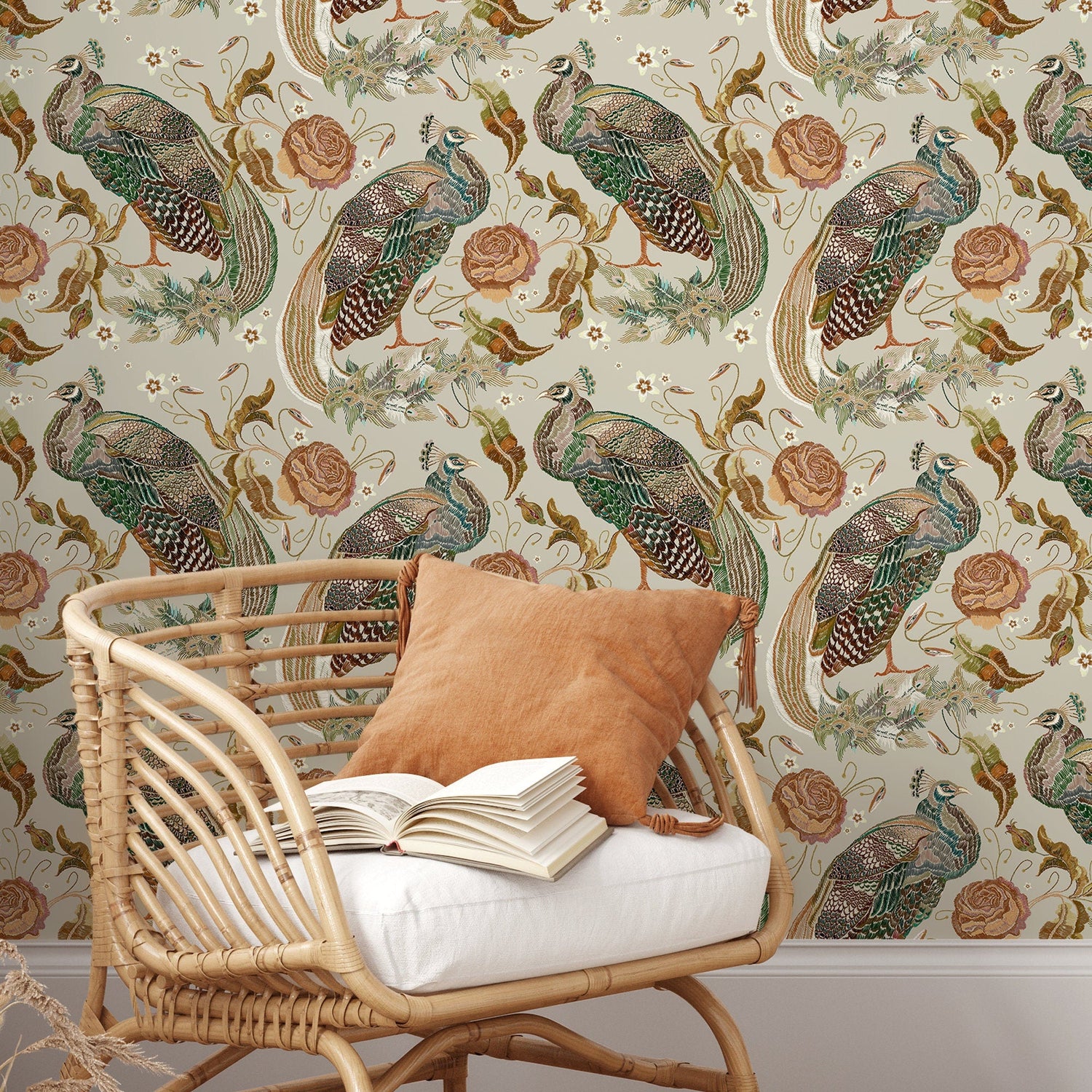 Vintage Peacock Wallpaper Floral Wallpaper Peel and Stick and Traditional Wallpaper - D885 - WallTrend