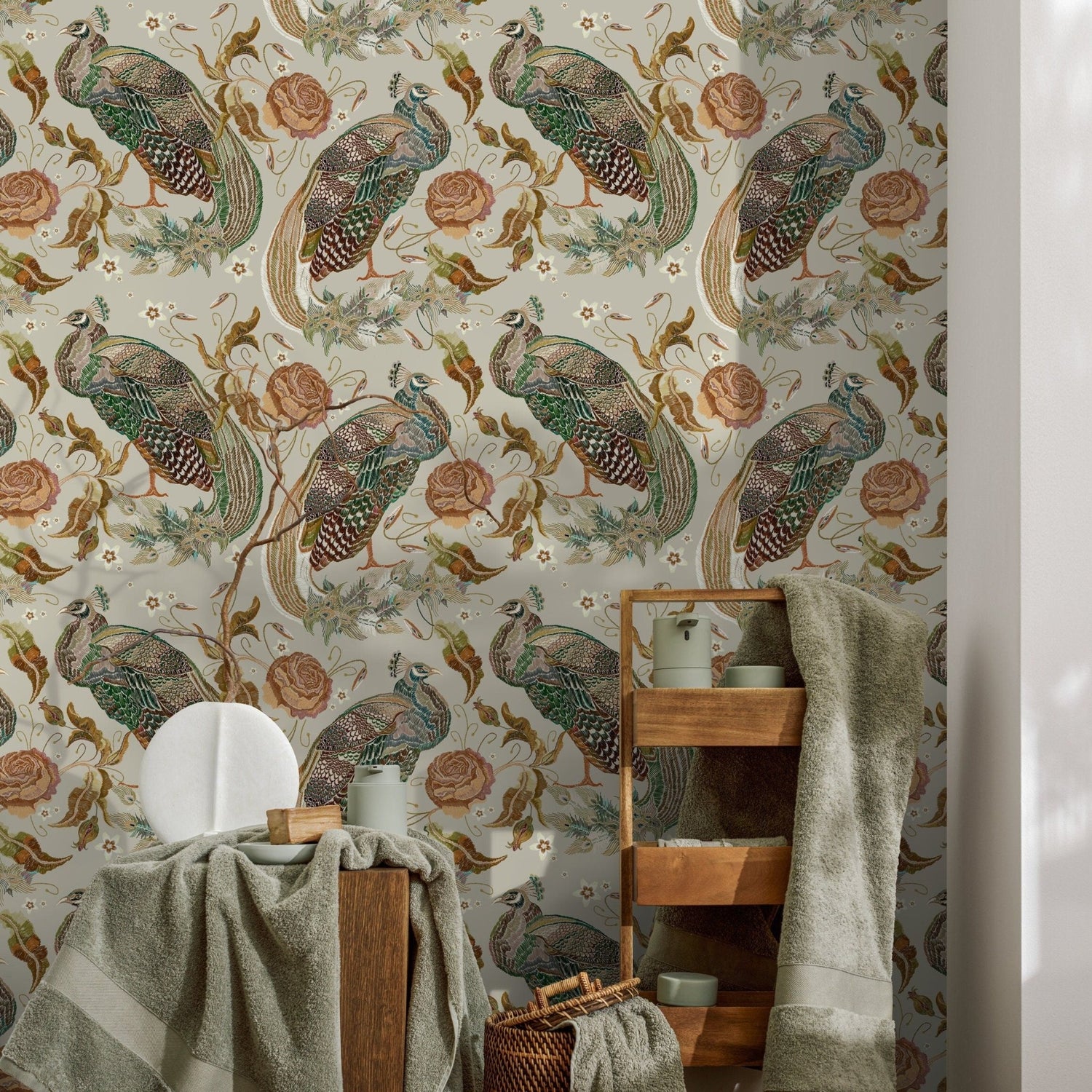 Vintage Peacock Wallpaper Floral Wallpaper Peel and Stick and Traditional Wallpaper - D885 - WallTrend