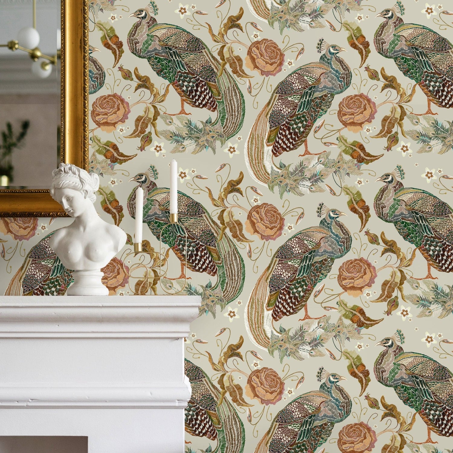 Vintage Peacock Wallpaper Floral Wallpaper Peel and Stick and Traditional Wallpaper - D885 - WallTrend
