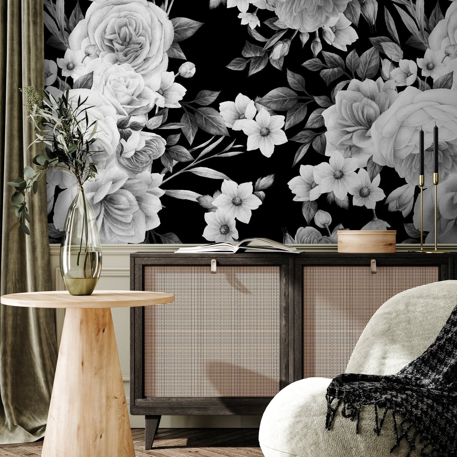 Vintage Roses Wallpaper Dark Floral Wallpaper Peel and Stick and Traditional Wallpaper - CC - A558 - WallTrend
