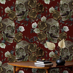 Vintage Roses Wallpaper Skulls Wallpaper Peel and Stick and Traditional Wallpaper - D909 - WallTrend
