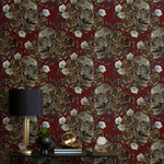 Vintage Roses Wallpaper Skulls Wallpaper Peel and Stick and Traditional Wallpaper - D909 - WallTrend