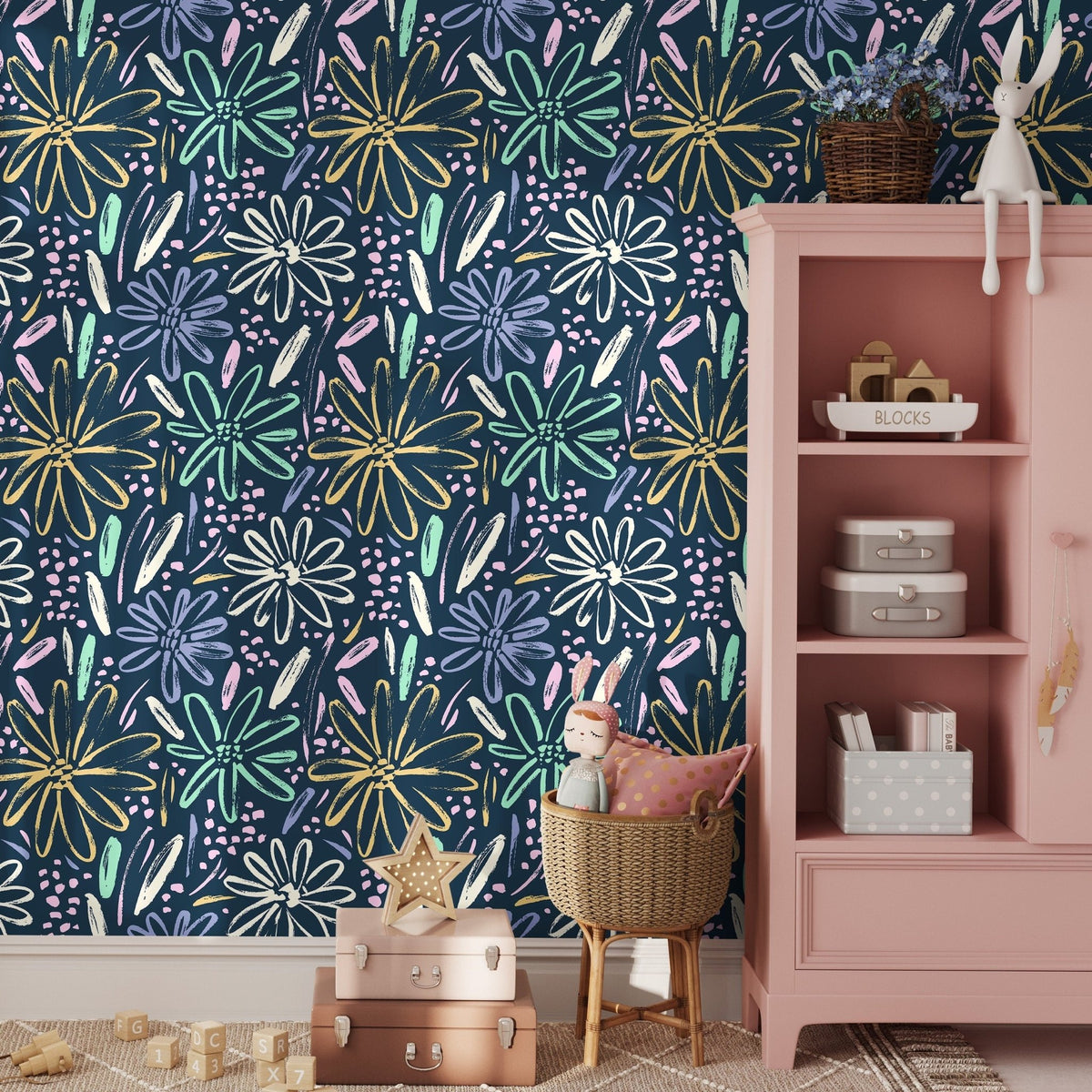 Wall Art Wallpaper Peel and Stick Wallpaper Removable Wallpaper Home Decor Wall Decor Room Decor / Floral Blue - B332 - WallTrend