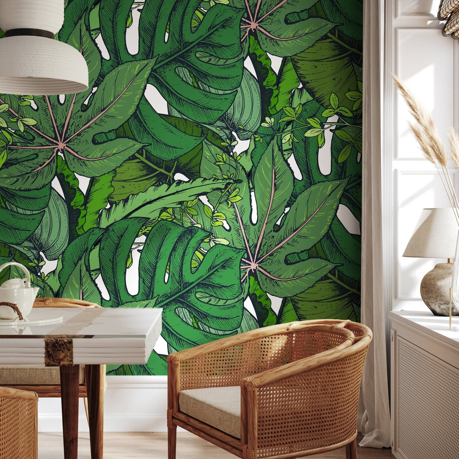 Wall Art Wallpaper Peel and Stick Wallpaper Removable Wallpaper Home Decor Wall Decor Room Decor / Green Leaves Wallpaper - B394 - WallTrend