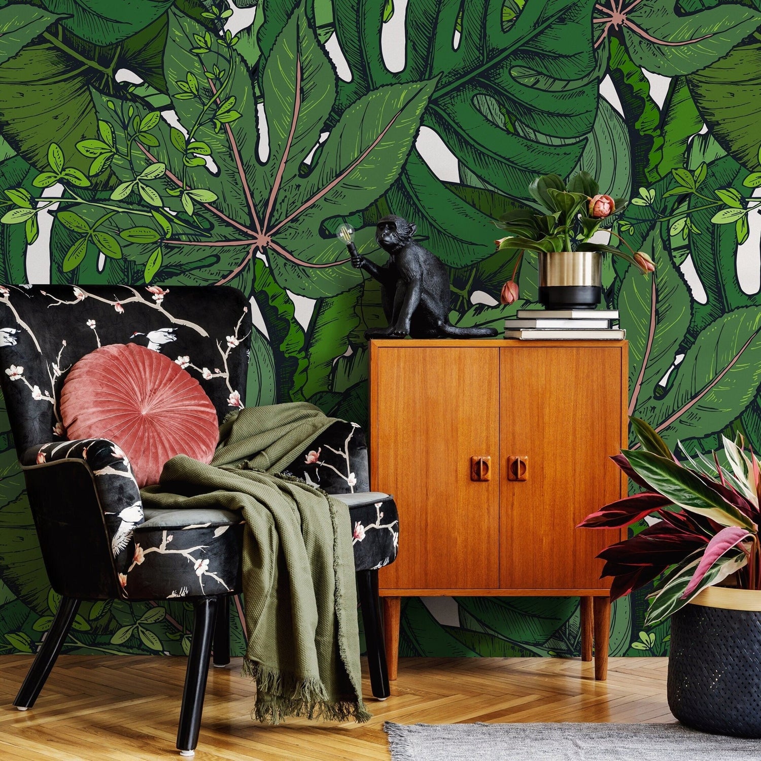Wall Art Wallpaper Peel and Stick Wallpaper Removable Wallpaper Home Decor Wall Decor Room Decor / Green Leaves Wallpaper - B394 - WallTrend