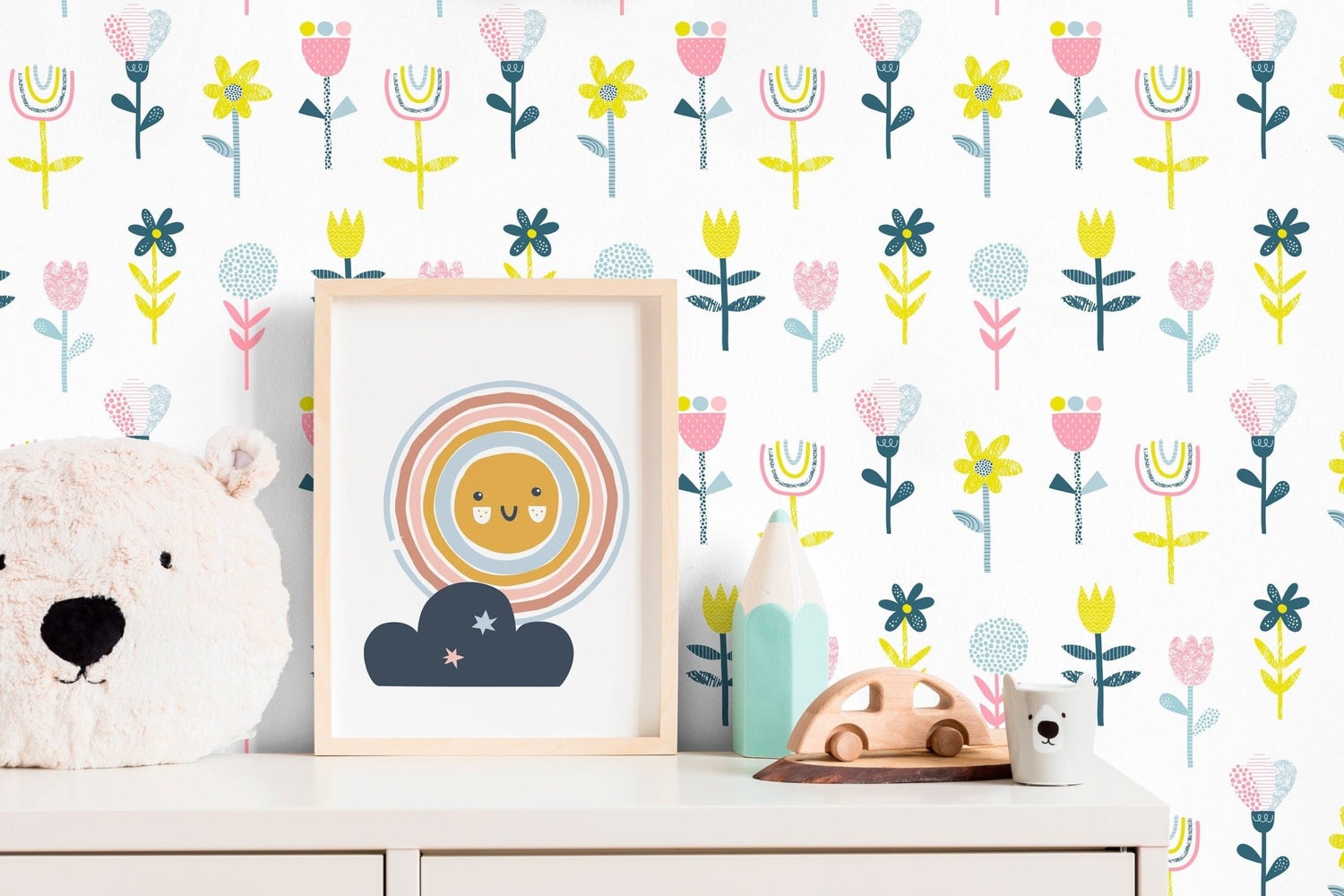 Wall Decor Wallpaper Peel and Stick Wallpaper Removable Wallpaper Home Decor Room Decor / Colorful Floral Scandinavian Kids Wallpaper - B745 - WallTrend