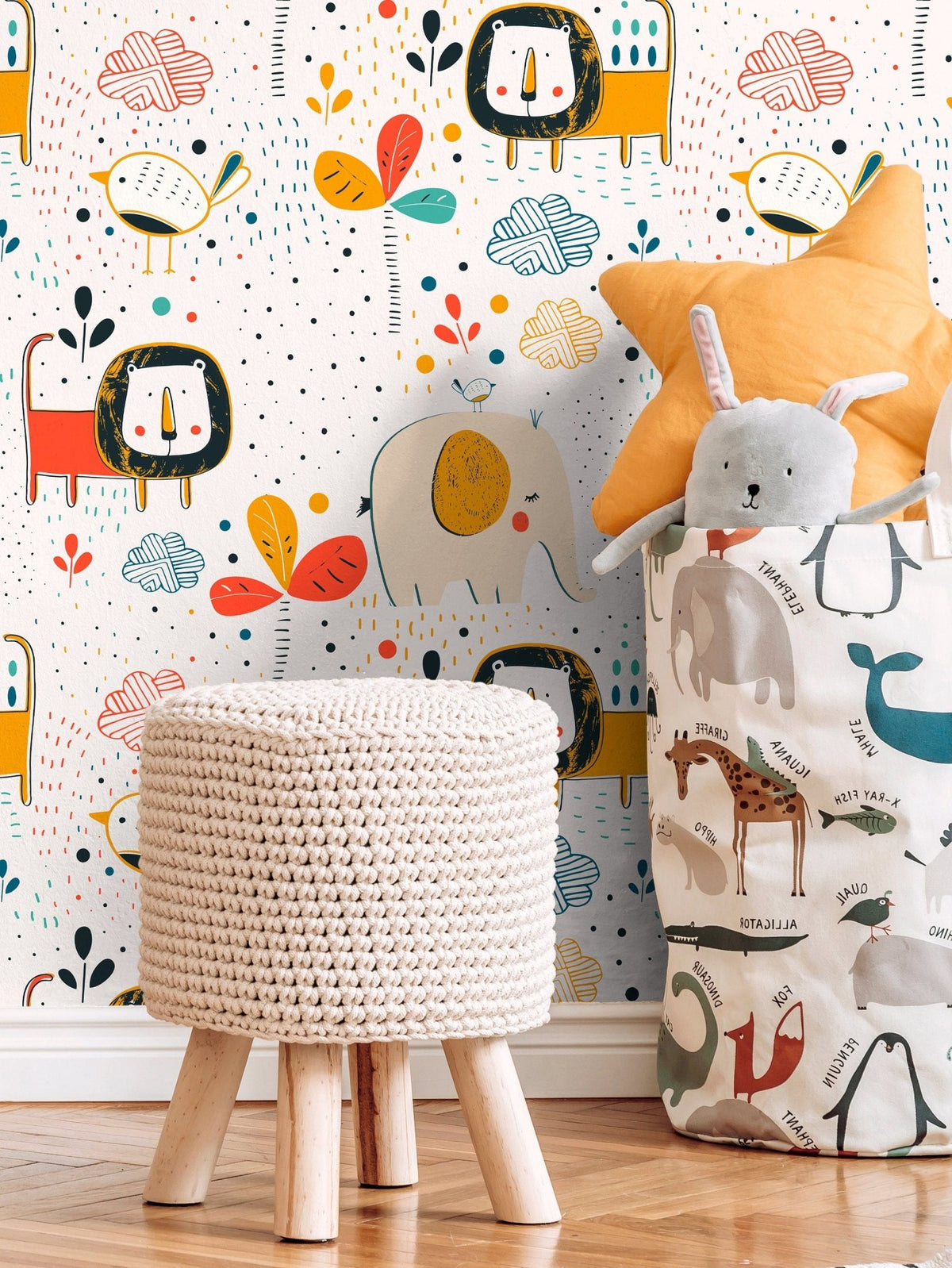 Wall Decor Wallpaper Peel and Stick Wallpaper Removable Wallpaper Home Decor Wall Art Room Decor / Colorful Animal Kids Wallpaper - B738 - WallTrend