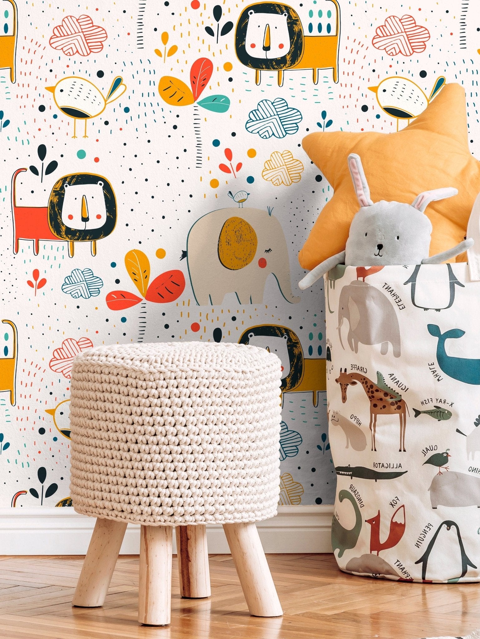 Wall Decor Wallpaper Peel and Stick Wallpaper Removable Wallpaper Home Decor Wall Art Room Decor / Colorful Animal Kids Wallpaper - B738 - WallTrend