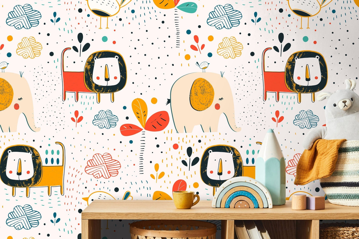 Wall Decor Wallpaper Peel and Stick Wallpaper Removable Wallpaper Home Decor Wall Art Room Decor / Colorful Animal Kids Wallpaper - B738 - WallTrend