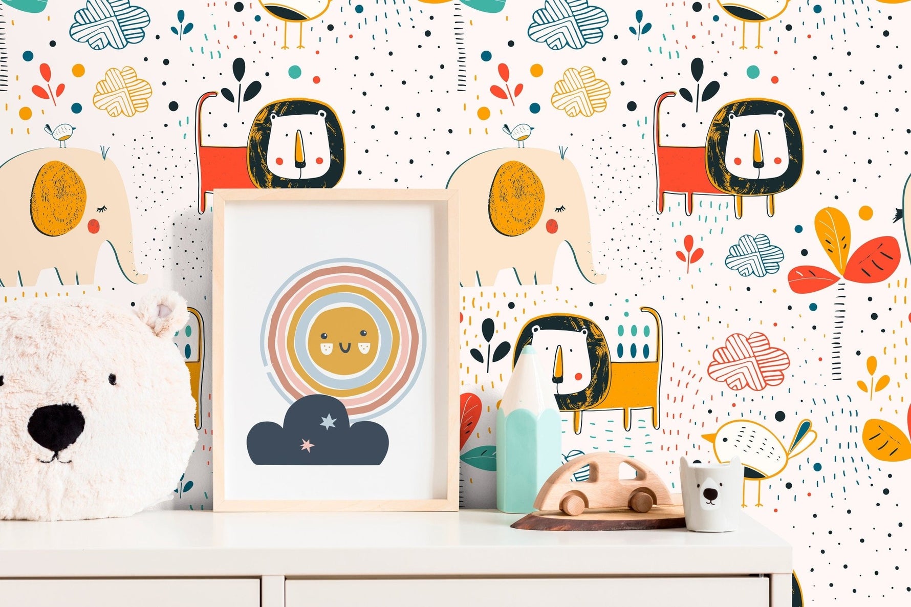 Wall Decor Wallpaper Peel and Stick Wallpaper Removable Wallpaper Home Decor Wall Art Room Decor / Colorful Animal Kids Wallpaper - B738 - WallTrend