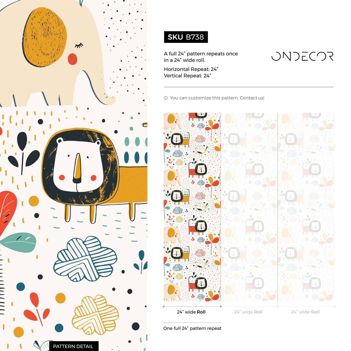 Wall Decor Wallpaper Peel and Stick Wallpaper Removable Wallpaper Home Decor Wall Art Room Decor / Colorful Animal Kids Wallpaper - B738 - WallTrend