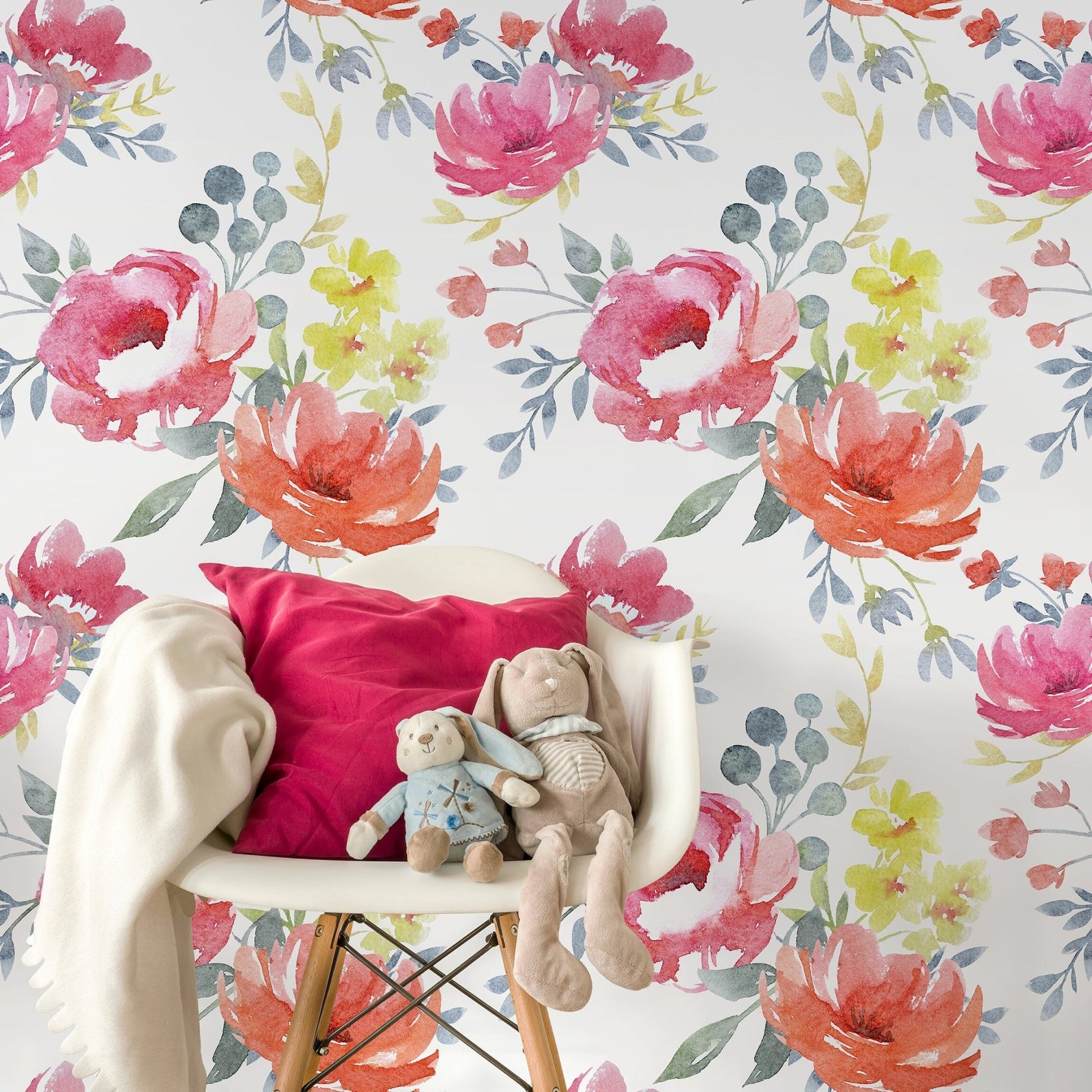 Wall Decor Wallpaper Peel and Stick Wallpaper Removable Wallpaper Home Decor Wall Art Room Decor / Floral Watercolor Wallpaper - A664 - WallTrend