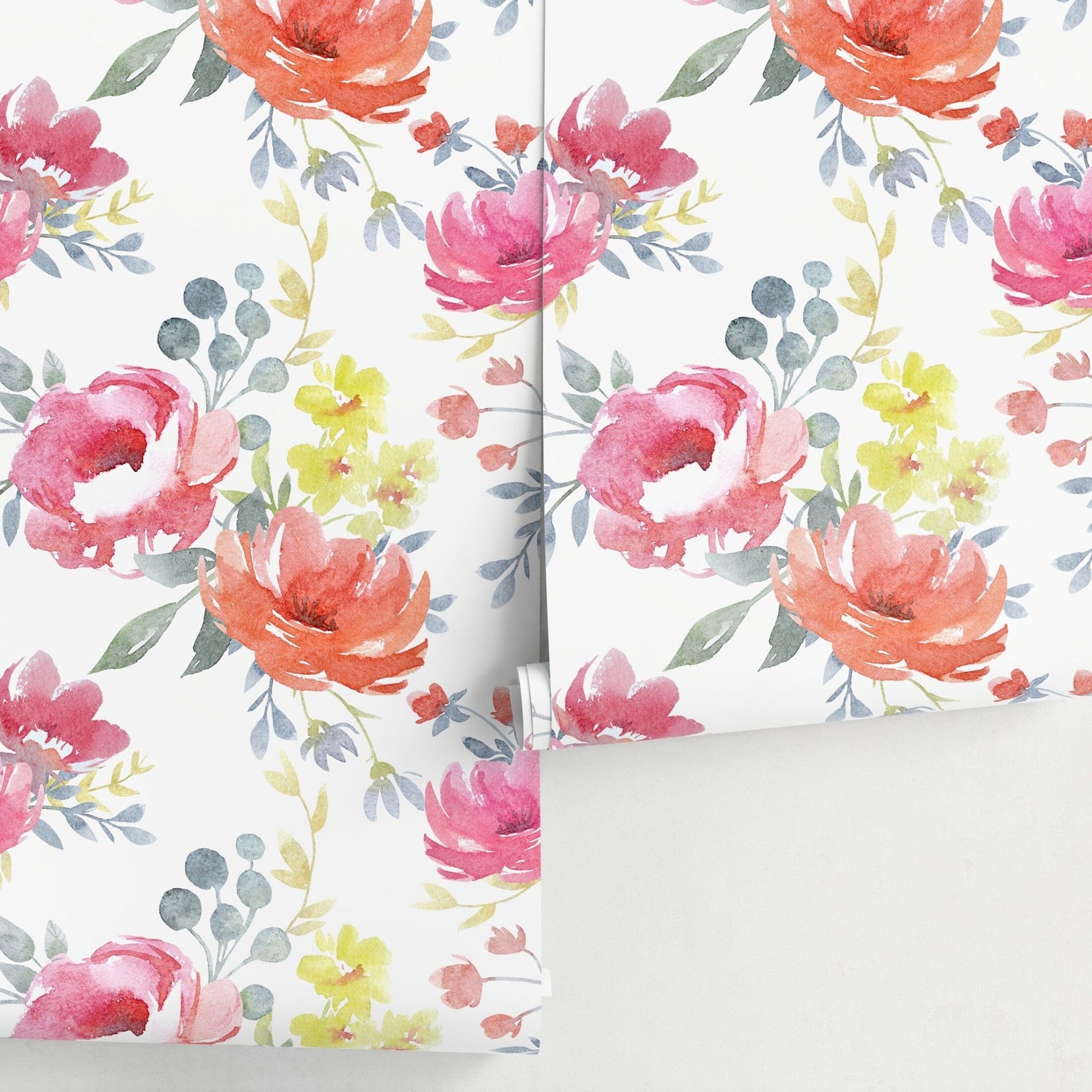 Wall Decor Wallpaper Peel and Stick Wallpaper Removable Wallpaper Home Decor Wall Art Room Decor / Floral Watercolor Wallpaper - A664 - WallTrend