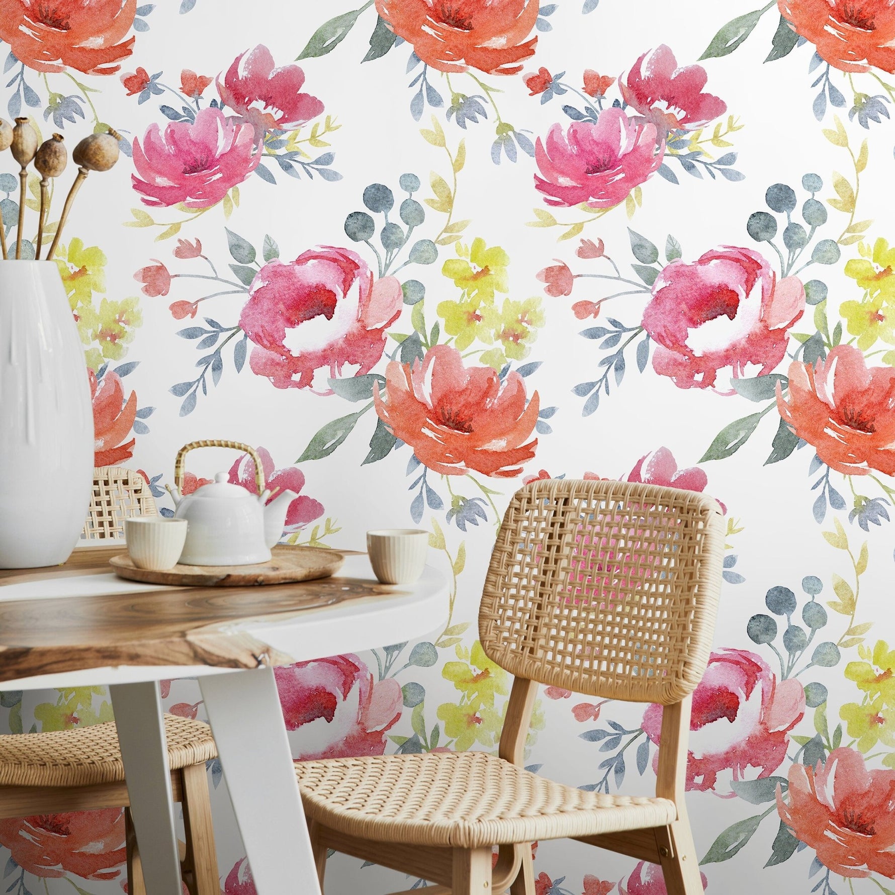 Wall Decor Wallpaper Peel and Stick Wallpaper Removable Wallpaper Home Decor Wall Art Room Decor / Floral Watercolor Wallpaper - A664 - WallTrend