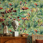 Wallpaper Peel and Stick Wallpaper Removable Wallpaper Home Decor Room Decor / Tropical Jungle Leaf Flamingo Wallpaper - A747 - WallTrend