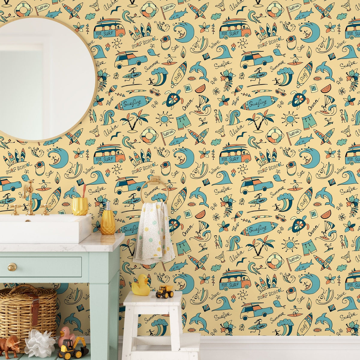 Wallpaper Peel and Stick Wallpaper Removable Wallpaper Home Decor Wall Art Room Decor / Yellow Drawing Kids Wallpaper - A093 - WallTrend