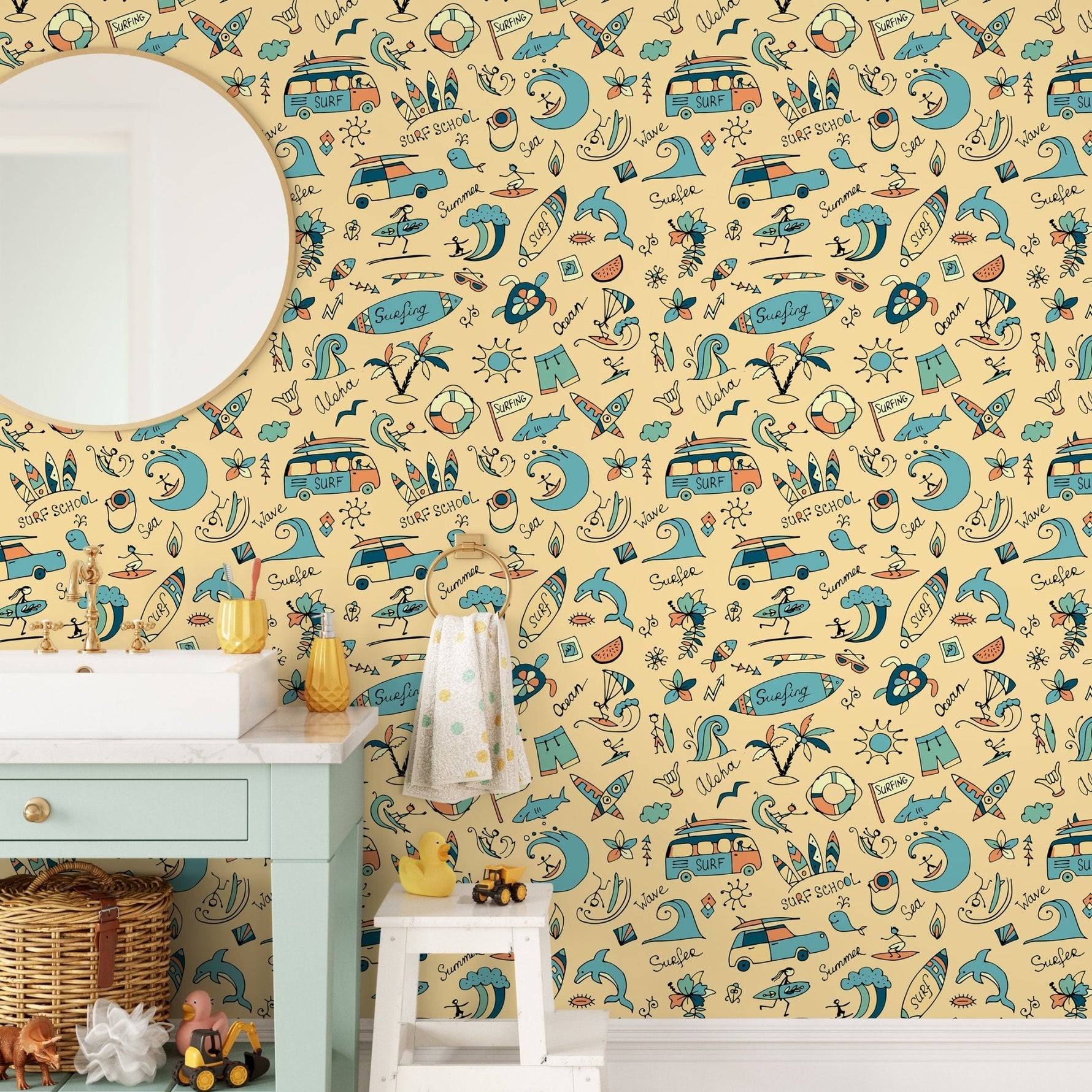 Wallpaper Peel and Stick Wallpaper Removable Wallpaper Home Decor Wall Art Room Decor / Yellow Drawing Kids Wallpaper - A093 - WallTrend