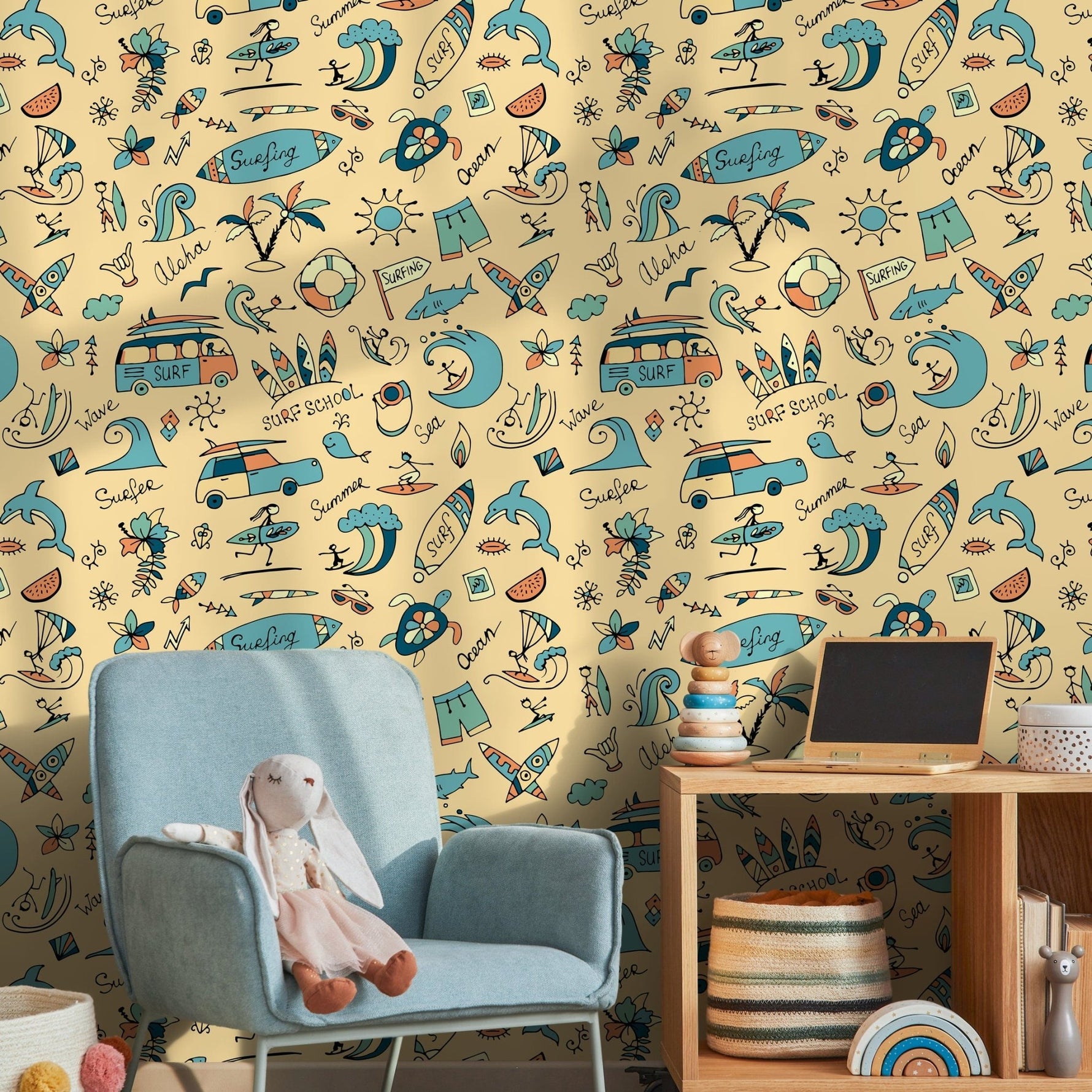 Wallpaper Peel and Stick Wallpaper Removable Wallpaper Home Decor Wall Art Room Decor / Yellow Drawing Kids Wallpaper - A093 - WallTrend