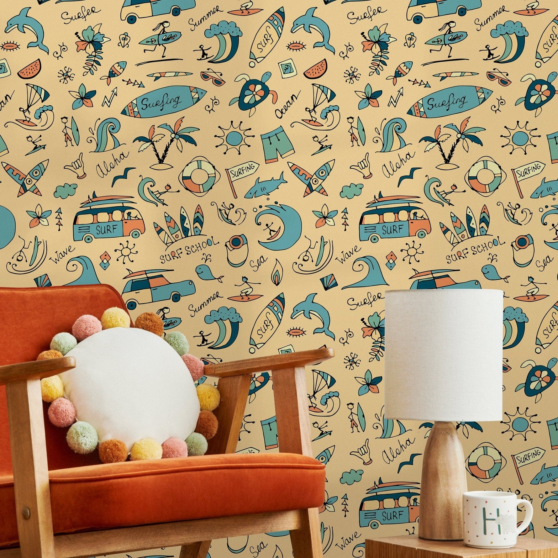 Wallpaper Peel and Stick Wallpaper Removable Wallpaper Home Decor Wall Art Room Decor / Yellow Drawing Kids Wallpaper - A093 - WallTrend